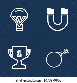 Premium set of outline vector icons. Such as attack, skydive, high, win, parachute, landing, air, magnetic, achievement, blue, victory, award, force, science, fly, attract, parachuting, south, field