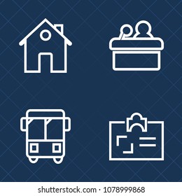 Premium set of outline vector icons. Such as id, name, professional, road, street, speaker, transportation, document, presentation, conference, luxury, real, property, business, meeting, traffic, door