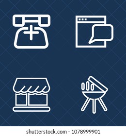 Premium set of outline vector icons. Such as grocery, grilling, charcoal, awning, telephone, decoration, mobile, meat, technology, internet, web, bbq, call, market, website, network, modern, cooking