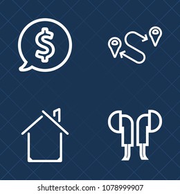 Premium set of outline vector icons. Such as place, tag, residential, position, sound, white, house, device, marker, price, door, music, stereo, destination, map, label, business, circle, pin, sale