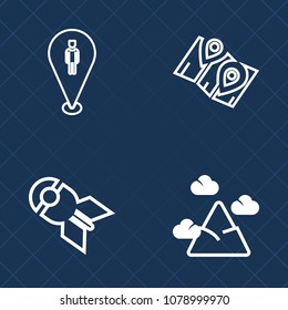 Premium set of outline vector icons. Such as danger, web, view, mountain, pointer, hill, war, location, sky, nature, explosive, atomic, rock, direction, pin, top, marker, snow, navigation, chain, city