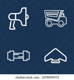 Premium set of outline vector icons. Such as skydiving, activity, transportation, transport, message, sky, machine, construction, announce, truck, industry, sound, dumper, jump, parachuting, workout