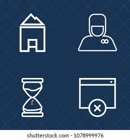 Premium set of outline vector icons. Such as home, architecture, bellboy, construction, man, page, staff, luggage, house, technology, flow, watch, uniform, real, sand, approve, estate, travel, measure