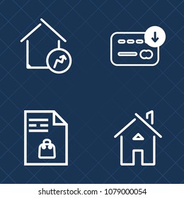 Premium set of outline vector icons. Such as door, supermarket, note, white, store, market, business, exterior, sale, bank, property, bag, buy, rise, notebook, housing, list, sack, building, mortgage