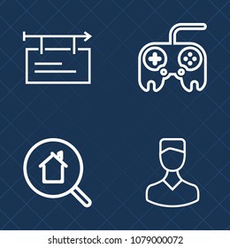 Premium set of outline vector icons. Such as empty, house, button, object, profile, user, poster, arrow, sign, white, graphic, computer, real, concept, person, advertising, promotion, background, web
