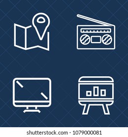 Premium set of outline vector icons. Such as navigation, technology, street, black, road, city, volume, music, media, computer, play, modern, place, musical, radio, diagram, infographic, sound, gps