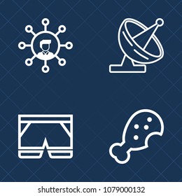 Premium set of outline vector icons. Such as clothing, antenna, fried, shorts, leg, element, fast, signal, meal, restaurant, textile, holding, dish, space, cellphone, fashion, website, equipment, food