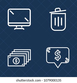 Premium set of outline vector icons. Such as electronic, ecology, sign, label, dollar, white, card, screen, monitor, template, blank, sale, technology, rubbish, recycling, wealth, digital, banner, bin