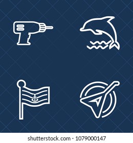 Premium set of outline vector icons. Such as flag, industry, art, water, jump, ocean, wildlife, nature, sign, america, metal, life, music, folk, country, wooden, construction, industrial, sea, usa