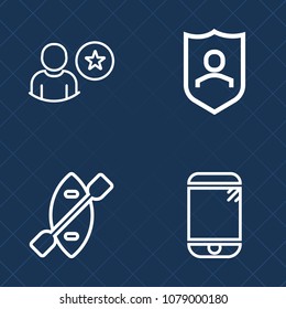 Premium set of outline vector icons. Such as sign, sport, security, phone, sea, web, protection, rowing, wooden, website, canoe, shield, marine, rating, protect, secure, cellphone, business, internet