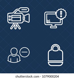 Premium set of outline vector icons. Such as danger, movie, professional, television, digital, equipment, technology, background, user, cinema, delete, white, alert, bag, tripod, travel, web, account