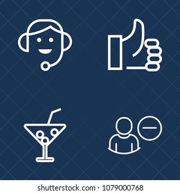 Premium set of outline vector icons. Such as sign, bar, avatar, delete, summer, alcohol, tropical, call, good, juice, web, lime, finger, party, technology, communication, glass, office, success, thumb