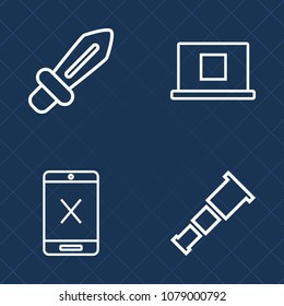 Premium set of outline vector icons. Such as cable, fight, battle, coax, universe, knight, graphic, user, head, space, steel, web, cord, blade, connection, business, person, sword, ancient, star, war