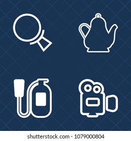 Premium set of outline vector icons. Such as water, beverage, equipment, web, danger, safety, pot, handle, search, camera, protection, teapot, media, camcorder, lens, white, flame, coffee, firefighter