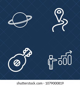 Premium set of outline vector icons. Such as black, solar, business, science, progress, jazz, location, road, rock, sound, pin, planet, pointer, growth, musician, travel, guitar, astronomy, gps, music