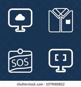 Premium set of outline vector icons. Such as label, pc, business, screen, desktop, wear, cotton, weather, text, assistance, white, button, t-shirt, help, concept, web, sos, internet, technology, life