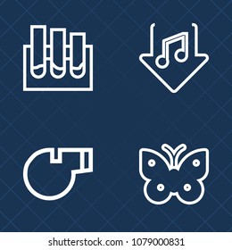 Premium set of outline vector icons. Such as tube, music, test, trainer, scientific, whistle, internet, health, wing, web, butterfly, white, lab, science, biology, research, insect, fly, media, player