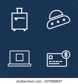 Premium set of outline vector icons. Such as business, tourist, web, ufo, avatar, bank, science, travel, finance, credit, tourism, purchase, user, journey, payment, ship, unidentified, space, internet