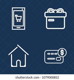 Premium set of outline vector icons. Such as money, smart, app, exterior, ribbon, buy, balance, building, store, residential, present, hand, purchase, cash, bank, house, phone, account, greeting, shop