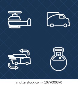 Premium set of outline vector icons. Such as car, shipping, white, equipment, science, blade, tooth, tool, courier, flight, aircraft, implant, chopper, transport, medical, service, vehicle, helicopter