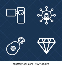 Premium set of outline vector icons. Such as brilliant, shiny, phone, precious, jazz, retro, display, music, cutout, rock, instrument, screen, cinema, background, jewel, diamond, holding, musical, old