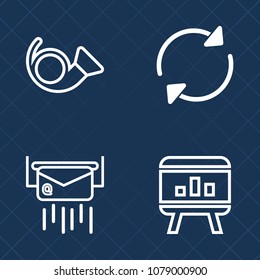 Premium set of outline vector icons. Such as repeat, instrument, graphic, paper, equipment, correspondence, envelope, circle, refresh, graph, wind, template, horn, business, sign, round, musical, mail
