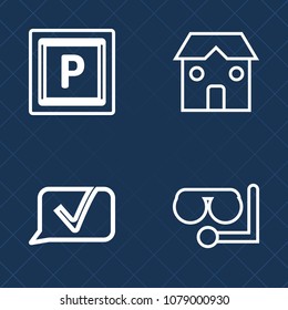 Premium set of outline vector icons. Such as sign, vehicle, communication, leisure, industry, zone, crane, web, street, car, road, architecture, structure, public, mask, beach, place, glass, message