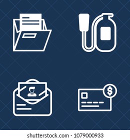 Premium set of outline vector icons. Such as empty, red, bank, payment, equipment, open, safety, post, file, money, hose, white, mail, danger, folder, information, purchase, envelope, security, flame