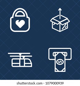 Premium set of outline vector icons. Such as house, money, package, bank, railway, railroad, fashion, banking, people, surprise, accessory, card, handle, modern, sky, cardboard, luggage, carton, box