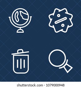 Premium set of outline vector icons. Such as globe, retail, sale, modern, search, business, internet, price, planet, trash, special, sign, button, magnifier, continent, label, bin, rubbish, world, map
