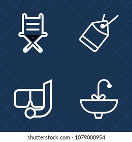 Premium set of outline vector icons. Such as bathroom, style, water, paper, faucet, modern, sea, liquid, ocean, tap, label, snorkel, hygiene, leisure, interior, diving, chair, sign, seat, object, mask
