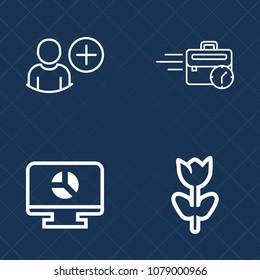 Premium set of outline vector icons. Such as account, spring, diagram, data, late, template, social, job, sitting, chart, banner, consultant, computer, desk, work, blossom, night, people, infographic