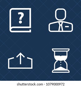 Premium set of outline vector icons. Such as employer, businessman, office, human, clock, language, internet, hourglass, writer, text, employment, script, handwritten, web, pencil, time, minute, book