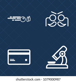 Premium set of outline vector icons. Such as paying, sport, debit, laboratory, banking, biology, medical, bowl, microscope, holiday, poster, plastic, shopping, payment, lab, science, masquerade, party
