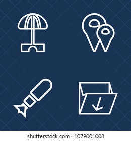Premium set of outline vector icons. Such as location, holiday, ecology, rubbish, background, nuclear, sunny, travel, gps, umbrella, place, danger, explosion, summer, resort, explosive, outdoor, trash