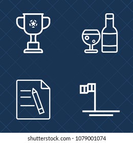 Premium set of outline vector icons. Such as paper, ocean, restaurant, baja, office, champion, page, alcohol, drink, contract, winner, beverage, view, business, form, paperwork, bottle, trophy, liquid