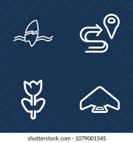 Premium set of outline vector icons. Such as pink, summer, wave, surf, leaf, ocean, garden, water, extreme, bloom, petal, travel, beach, surfing, vacation, board, location, fly, direction, sport, sea