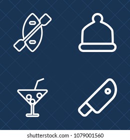 Premium set of outline vector icons. Such as baseball, party, butcher, knife, restaurant, wooden, sport, canoe, juice, paddle, rowing, fresh, drink, accessory, fashion, black, style, river, cook, cut