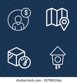 Premium set of outline vector icons. Such as marker, packaging, garden, weight, delivery, pin, gps, accounting, banking, shipping, house, financial, home, account, map, investment, concept, finance