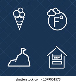 Premium Set Of Outline Vector Icons. Such As Sweet, Woman, Grocery, Sky, Dessert, Trolley, Cart, Number, Snow, Cold, Meteorology, Store, Supermarket, Season, Nature, Cone, Chain, Hill, Customer, Cream