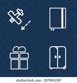 Premium set of outline vector icons. Such as background, business, book, transport, tourism, cabinet, page, cupboard, paper, sky, christmas, office, air, decoration, house, giftbox, note, blank, white