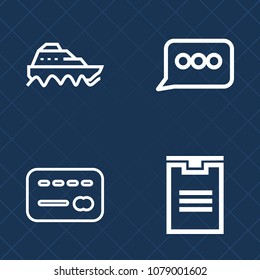 Premium set of outline vector icons. Such as atm, message, account, speak, freight, plastic, balance, sea, business, credit, purchase, web, package, marine, cargo, speech, finance, ship, chat, vessel