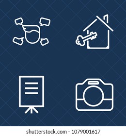 Premium set of outline vector icons. Such as men, film, property, new, group, speaker, seminar, professional, lens, male, young, concept, presentation, boy, office, business, media, key, camera, agent