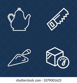 Premium set of outline vector icons. Such as object, tea, coffee, service, delivery, building, kitchen, white, saw, pack, collection, utensil, instrument, water, hammer, industry, construction, modern