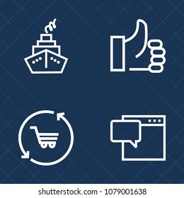 Premium set of outline vector icons. Such as shape, sign, refreshment, shop, hand, success, sale, trolley, text, communicate, retail, approve, speech, concept, business, message, conversation