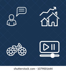 Premium set of outline vector icons. Such as market, activity, property, investment, chatting, finance, discussion, mortgage, business, person, travel, video, ride, wheel, bike, message, growth, price