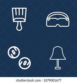 Premium set of outline vector icons. Such as decoration, diving, cash, collection, paint, brushstroke, sport, wealth, white, element, interior, sign, brush, modern, artistic, texture, glasses, bulb