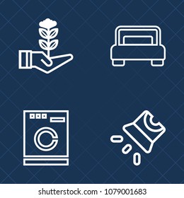 Premium set of outline vector icons. Such as growth, garden, comfortable, seminar, screen, projector, bed, nature, agriculture, white, double, machine, tree, room, washer, green, housework, cinema