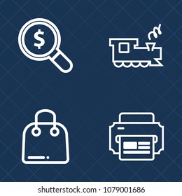 Premium set of outline vector icons. Such as graphic, search, retail, white, office, website, transportation, technology, bag, computer, gift, web, navigation, sale, printer, railway, vehicle, station