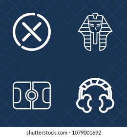 Premium set of outline vector icons. Such as play, device, sport, shape, football, technology, ancient, game, negative, headset, audio, circle, modern, equipment, pharaoh, goal, religion, sound, glyph
